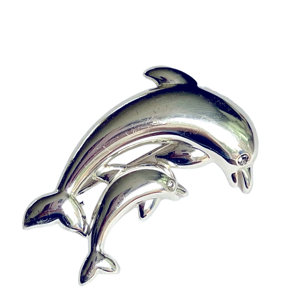 Jumping Dolphins Silver Tone Brooch Pin Unmarked
